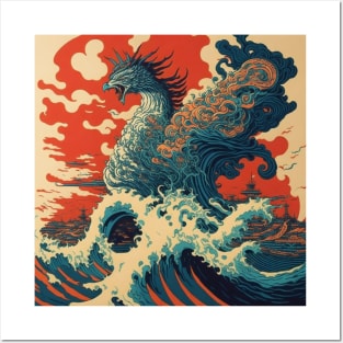 A phoenix jumping out of the waves. Posters and Art